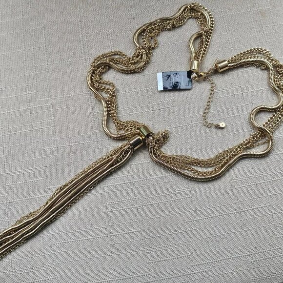 INC International Concept Women Necklace Gold Tone Yneck SNK Chain Long Tassel - Picture 5 of 11
